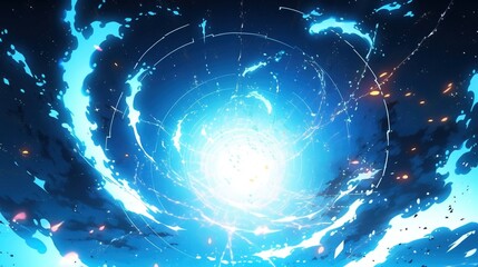 Bright blue energy explosion, anime style