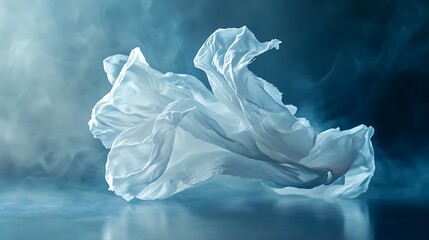 Fototapeta premium White Fabric Swirling in Blue Smoke Background