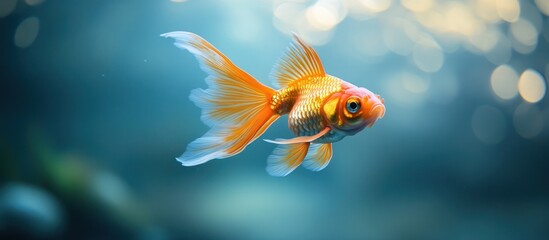 Fototapeta premium Single goldfish swimming in clear water.
