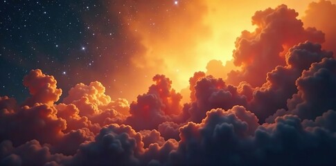 Naklejka premium large nebula with bright yellow and orange glow, nebula cloud, space fog, orange nebula