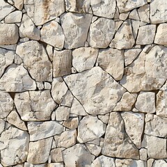Obraz premium Rustic Beige Stone Wall, Irregular Shapes Textured Background, Seamless Natural Pattern Photography