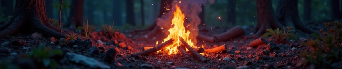 Goblin campfire crackles as flames dance high, moonlight, campfire