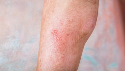 Close-Up of Red, Inflamed, Itchy Allergic Rash on Human Skin with Irritation, Dryness, and Visible Red Bumps Indicating Allergic Reaction or Skin Condition Like Eczema, Dermatitis, or Hives