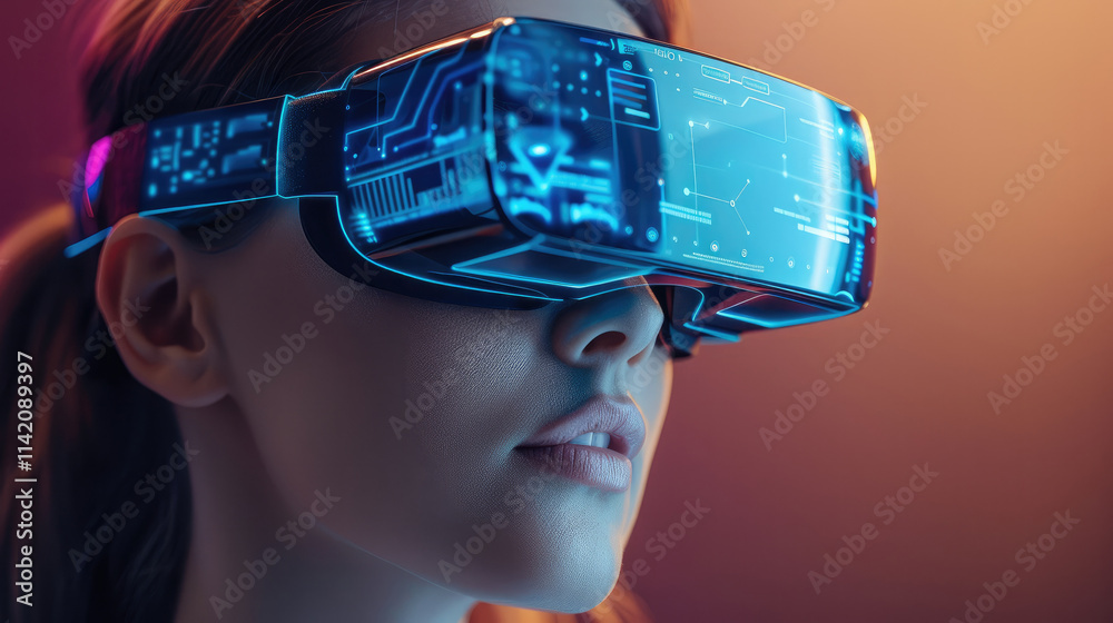Poster women wear vr glasses, technology internet development concepts allow the creation of immersive 3d w