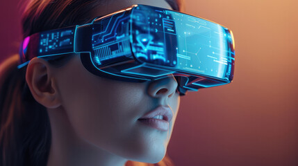 Women wear VR glasses, Technology internet development concepts allow the creation of immersive 3D web experiences.
