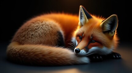 Obraz premium Hyperrealistic Photo of a Curled-Up Red Fox with Soft Fur