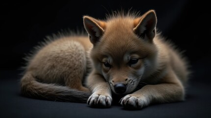 Hyperrealistic Photo of a Curled-Up Wolf Pup
