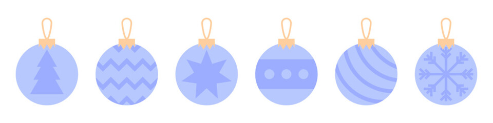 Set of Christmas bauble shapes with geometric designs. Christmas Ball decoration. Vector illustration isolated on white background.