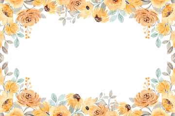 Watercolor flowers frame, background for design template.