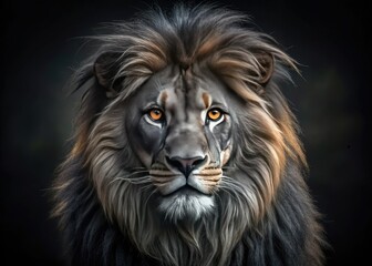 Fototapeta premium Powerful tilt-shift portrait of a regal black lion, a stunning image of dark wildlife.