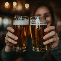 Cheers with Dark Beers in Vibrant Outdoor Cafe Scene