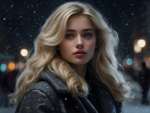 a beautiful model with winter snow