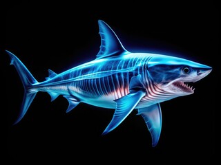 Fototapeta premium Shark: apex marine predator, cartilaginous skeleton revealed through scientific X-ray anatomy.