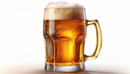 Crystal Clear Beer Mug Filled with Golden Lager Topped with Frothy Foam. Perfect Beverage for Celebrations, Bars, Oktoberfest, Pubs, Breweries, Refreshment Concepts, or Beer Advertising Designs