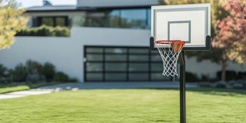 Enjoying a sunny day playing basketball in the backyard
