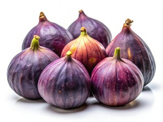 Vibrant purple figs, stark white backdrop. Urban exploration still life photography.