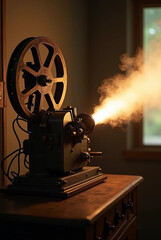 Fototapeta premium Old vintage film projector in dark 