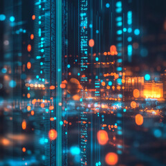 Digital cityscape illuminated with vibrant lights reflecting advanced technology and innovation at night