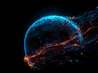 Obraz premium glowing digital globe with dynamic data streams and vibrant light patterns on dark background