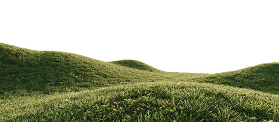 Hills with grass on a transparent background. 3D rendering