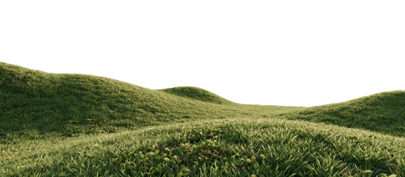 Hills with grass on a transparent background. 3D rendering