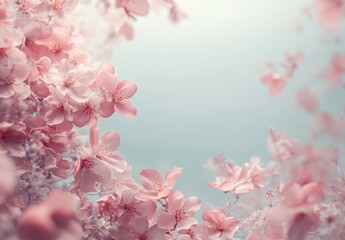 Obraz premium Delicate Pink Cherry Blossom Flowers Framing a Soft, Ethereal Background Perfect for Spring Themes and Floral Design Projects