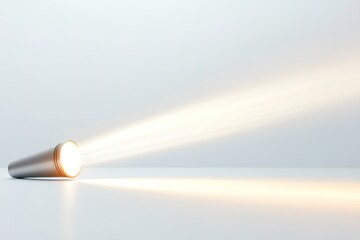 Flashlight shining bright beam on plain background, space for text