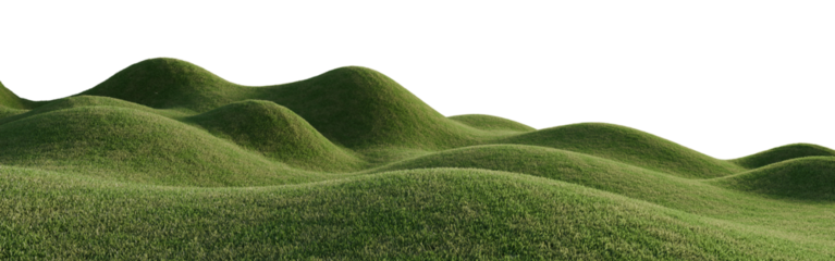 Hills with grass on a transparent background. 3D rendering