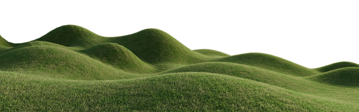 Hills with grass on a transparent background. 3D rendering