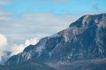 Obraz premium High angle view over the mountains around Tirana, Albania