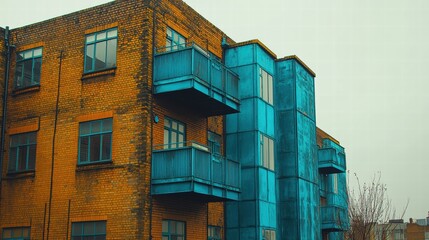 Obraz premium Industrial Architecture Bronze and Steel Blue Steps in Urban Environment
