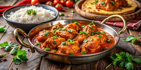 Chicken Karahi and Rice Recipe - Eye-Level Food Photography: Aromatic Spices, Delicious Dish