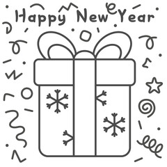 Gift drawn with a thin line. Gift box. Decorative New Year's object.