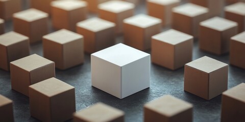 Fototapeta premium White Box Surrounded by Cardboard Boxes Concept Image, Generative AI