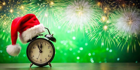 Christmas Countdown: Black Alarm Clock with Santa Hat, Festive Fireworks Sale