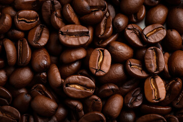 A top-down view highlighting the texture of coffee beans	