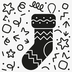 Dark hanging Santa's sock in festive tinsel. Advent sock. Christmas advent calendar.