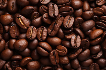 Fototapeta premium A top-down view highlighting the texture of coffee beans 