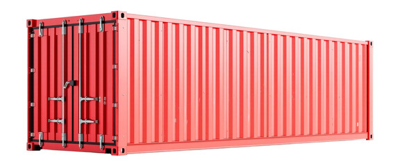 Red Cargo Shipping Container Isolated on Transparent PNG Background for Logistics and Transportation Concept.