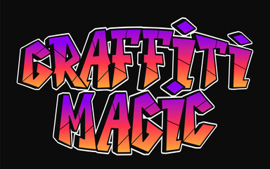 Graffiti Magic phrase trippy psychedelic graffiti style letters.Vector hand drawn doodle cartoon logo Graffiti Magic illustration. Funny cool trippy letters, fashion, graffiti style print t-shirt