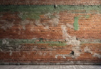 Naklejka premium Rustic brick wall with a hint of green plaster, brick, stone