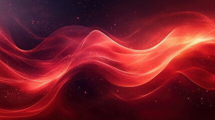 Abstract Red Wave with Glowing Particles: A Serene Digital Artwork