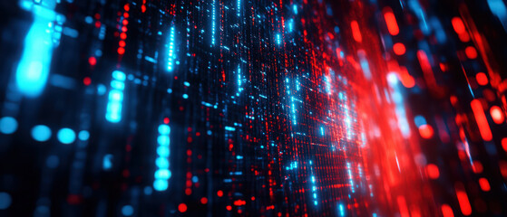 Fototapeta premium A colorful, abstract image of a computer screen with blue, red, and green lights