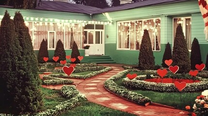 enchanting love garden poster: heart-shaped topiaries and fairy lights for a romantic touch in your home decor