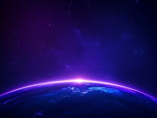 Obraz premium Vibrant cosmic horizon with a glowing atmosphere and starry background.