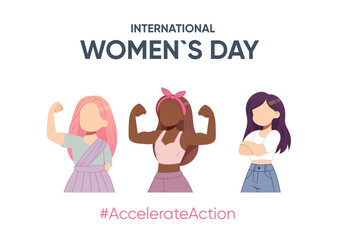 Simple postcard, banner, poster action, womens diversity womens international day.