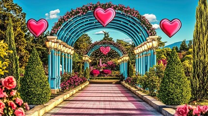 enchanting love garden poster: heart-shaped topiaries and fairy lights for a romantic touch in your home decor