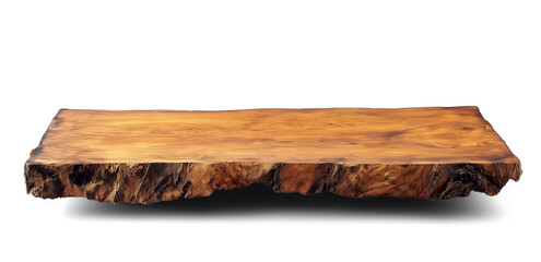 Rustic Handmade Wooden Table with Natural Finish and Uneven Edges, Highlighting Grain Patterns and Warm Golden Brown Texture in Minimalist Artisanal Design PNG.






