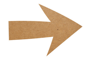 Brown paper arrow sign on transparent background