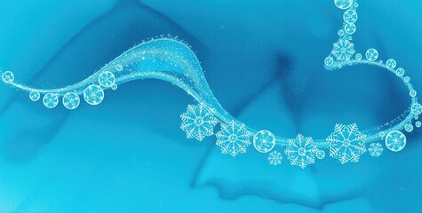 Vibrant winter textures capture the essence of a snowy day, showcasing whimsical snowflakes and bubbles amidst a tranquil blue background, evoking seasonal beauty